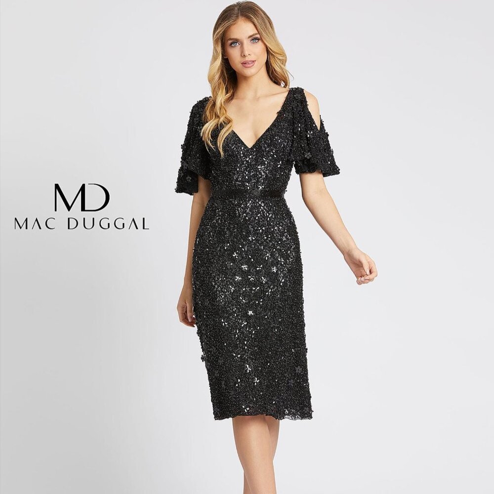 Mac Duggal 4988 Cold Shoulder Beaded Dress